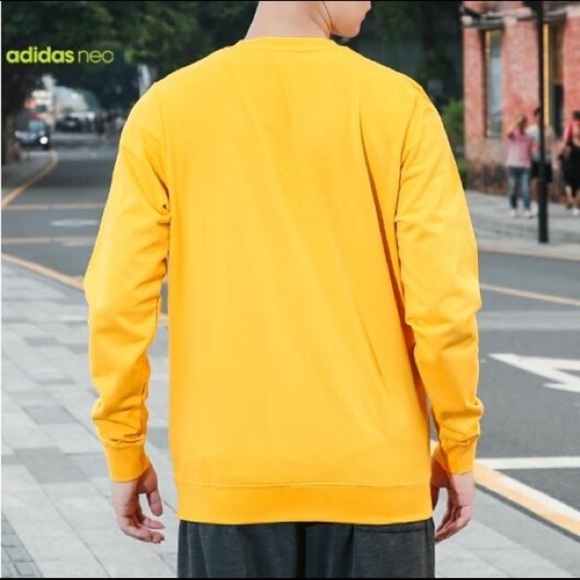 NWOT Adidas Neo Yellow A varsity patch 3 stripe crewneck sweatshirt - Picture 3 of 10